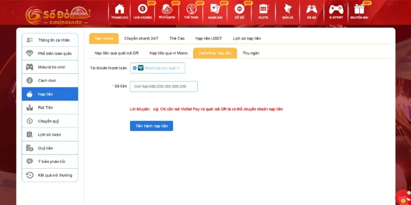 Cách nạp tiền bằng ví điện tử ViettelPay